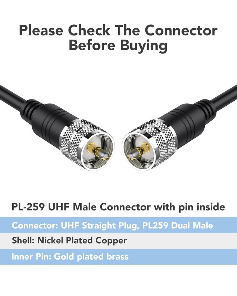 Foboiu كابل RG8x المحوري 40 قدم، كابلات هوائي CB، كابل PL259 UHF ذكر إلى ذكر، كابل CB المحوري 50 أوم، يشمل 30 قدم إلى 100 قدم للراديوهات، محللات الهوائي، موالف SWR، مقياس SWR - Image 4